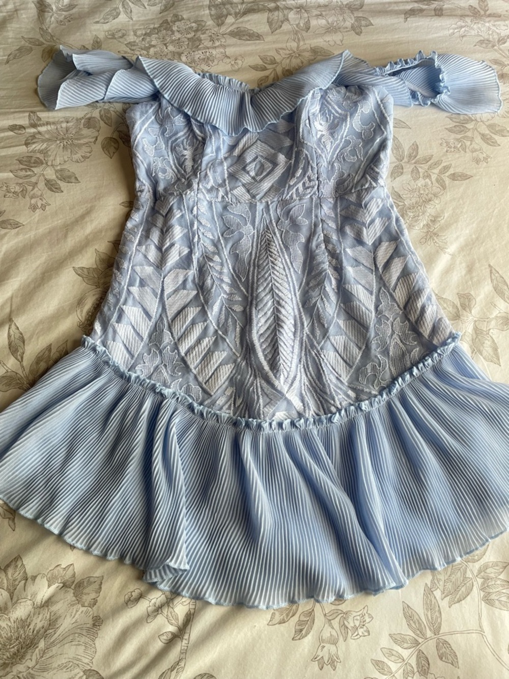 Light Blue Off-Shoulder Ruffle Mini Dress - Picture 3 of 7